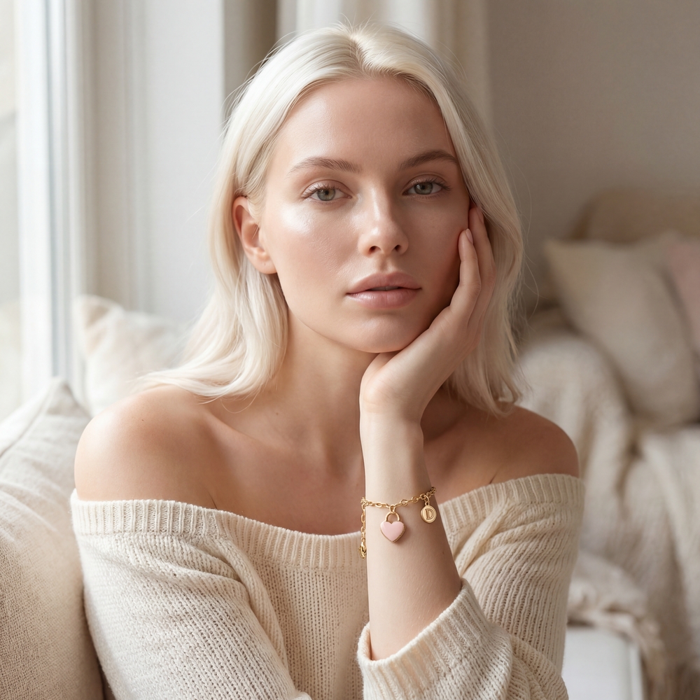 BRACCIALE PROMESSA CUORE COLOR ROSA DORATO